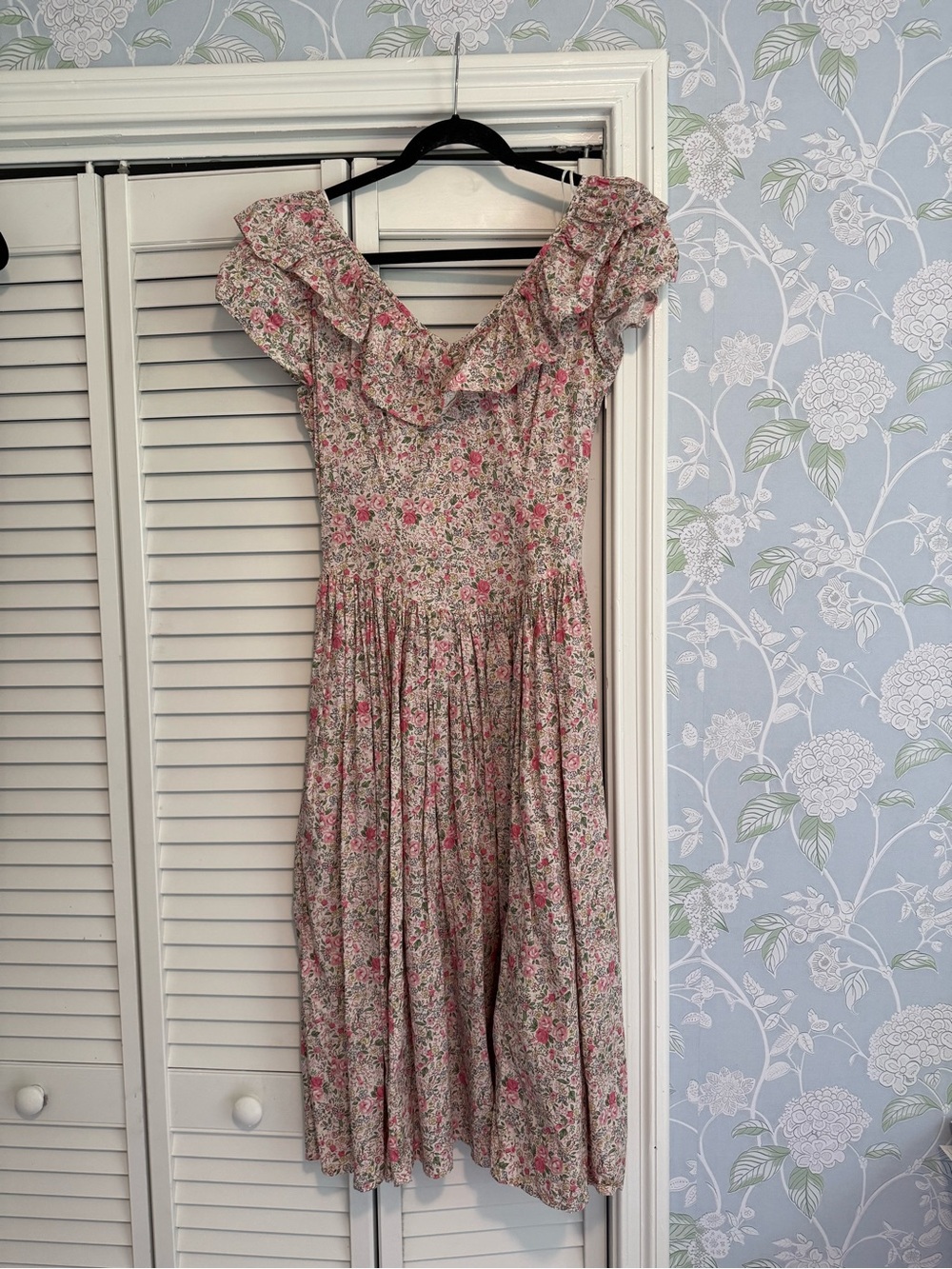 Batsheva Cream Midi Dress with Pink Floral Print